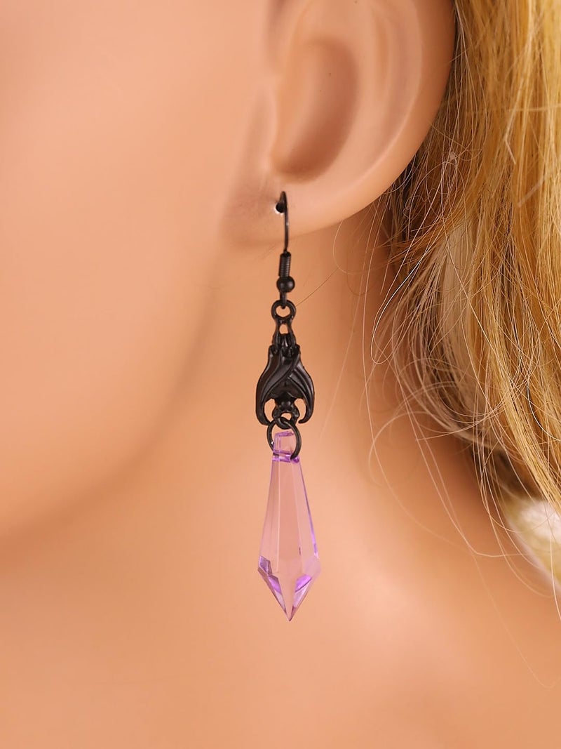 CSIYANJRY99 Goth Bat Crystal Earrings Vampire Accessories for Women Halloween Earring Gothic Jewelry Dangle Earrings Witch Victorian Vintage Dress Costume - Image 4